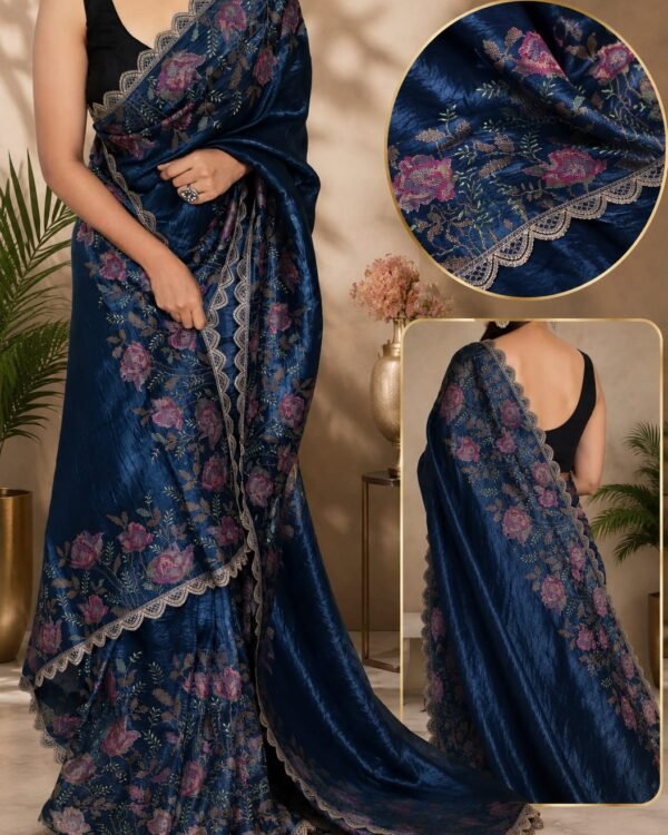 Beautiful crushed tissue silk sarees in stunning shade