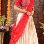 Red Checks Pattu Lehenga Set