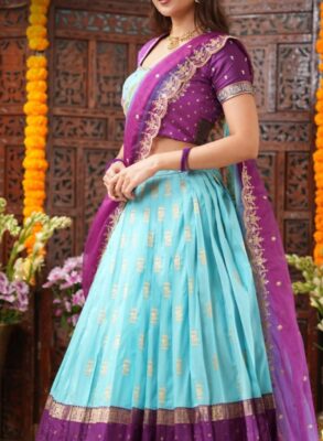 Sky Blue Gadwal Lehenga Set