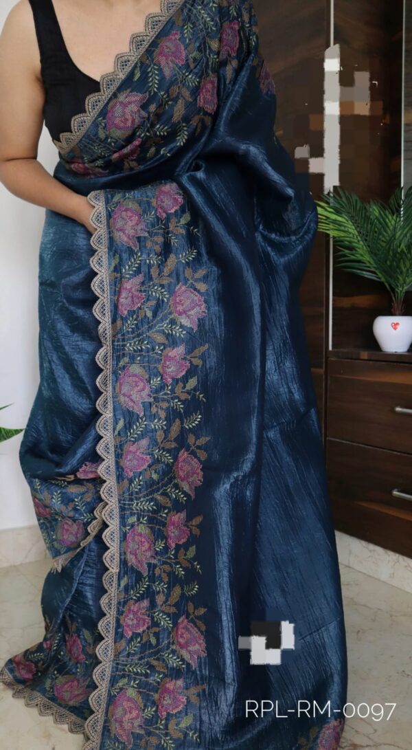 Beautiful crushed tissue silk sarees in stunning shade - Image 4