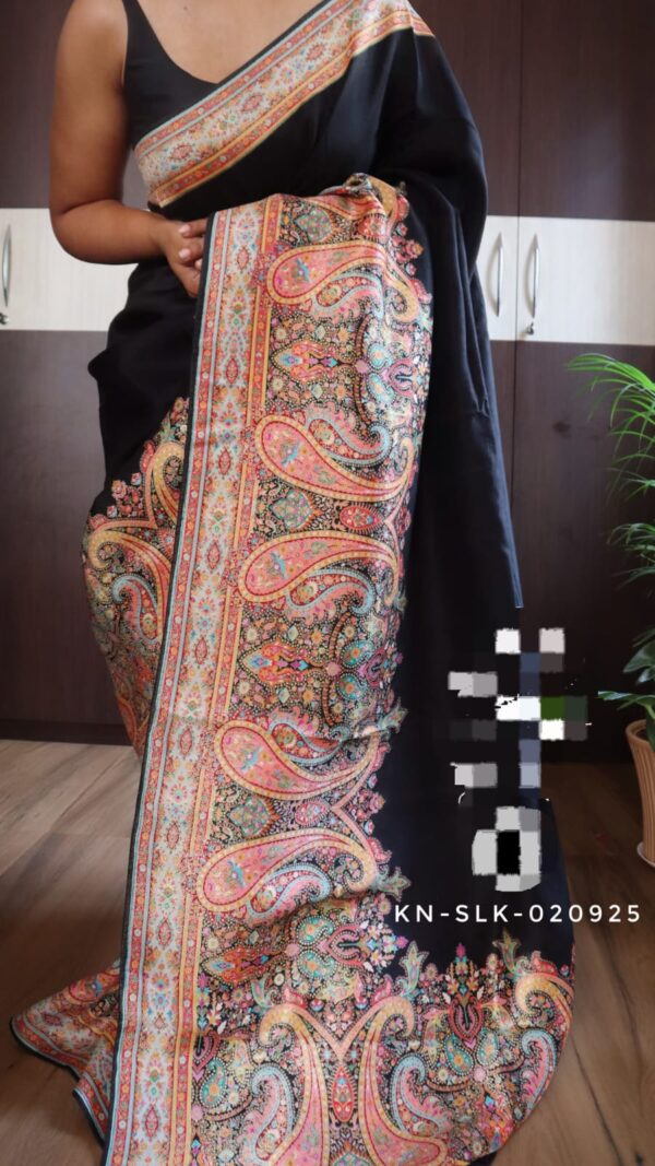 Kani pure brocade weaving on pure crepe silk saree - Image 4