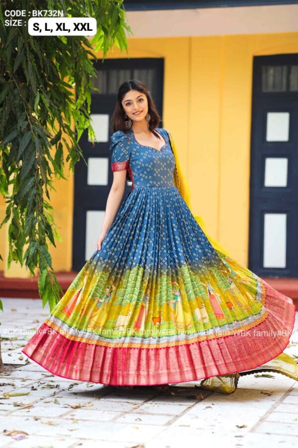 Navy Bandhej Anarkali Dress