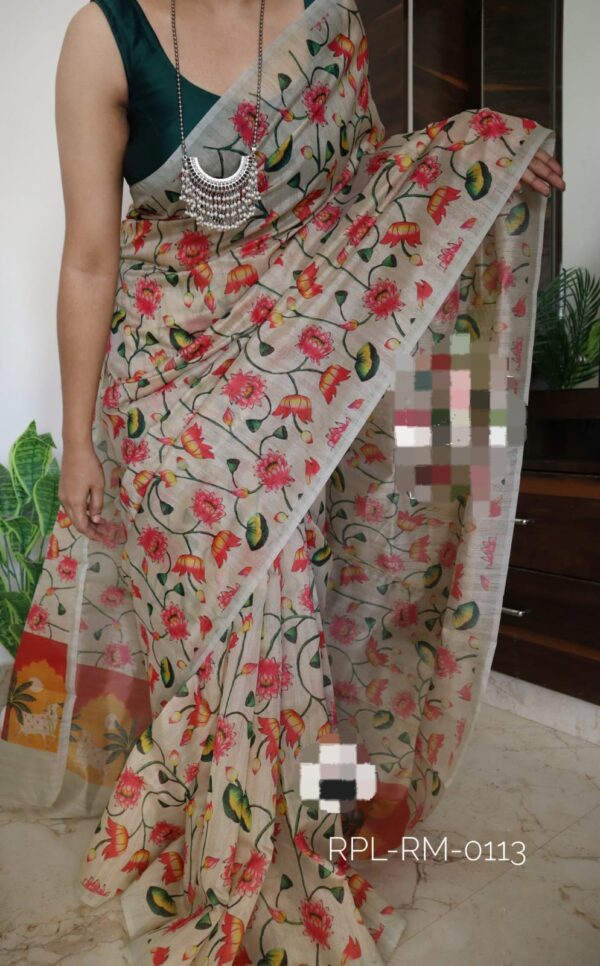 Tussar silk saree in kalamkari prints - Image 5