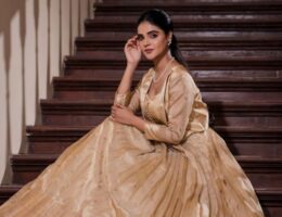 Top 1 Quality Charm of Long Gowns Nainika Zari Tissue Dress in Golden Nainika Zari Tissue Dress in Golden Nainika Zari Tissue Dress in Golden