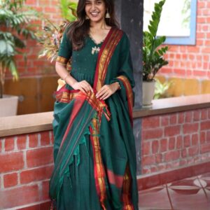 Bunaai Handloom Anarkali Dress in Green