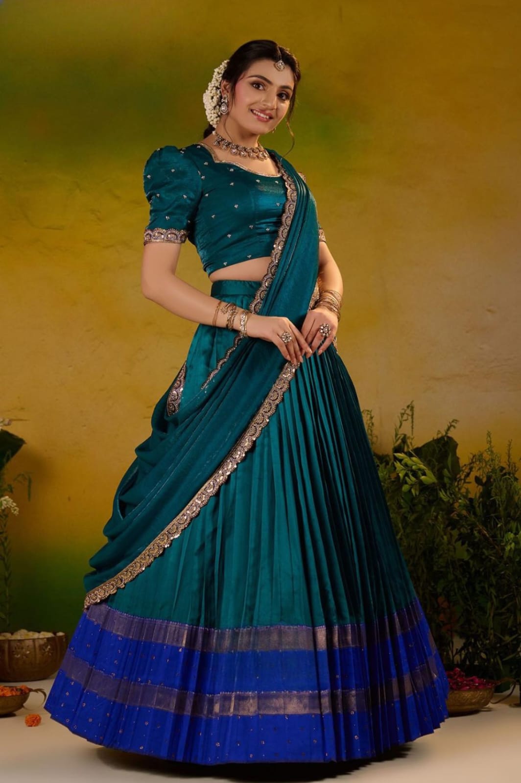 Special Soft Silk Peacock Blue Lehenga Set 3 Special Soft Silk Peacock Blue Lehenga Set - Image 3
