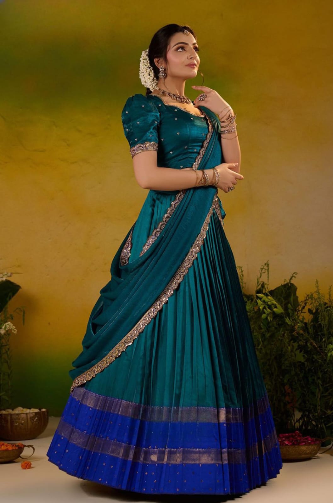 Special Soft Silk Peacock Blue Lehenga Set 4 Special Soft Silk Peacock Blue Lehenga Set - Image 4