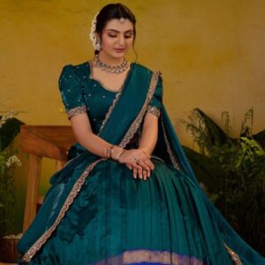 Soft Silk Peacock Blue Lehenga Set