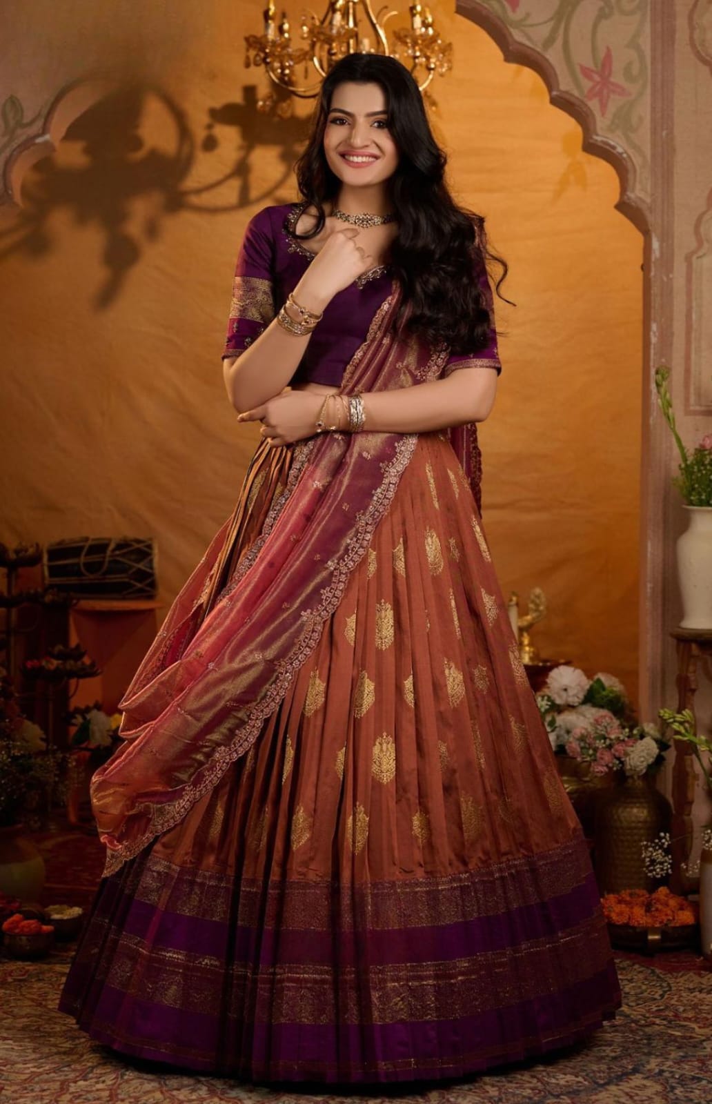 Special Silk Rust Lehenga Set 15 Special Silk Rust Lehenga Set