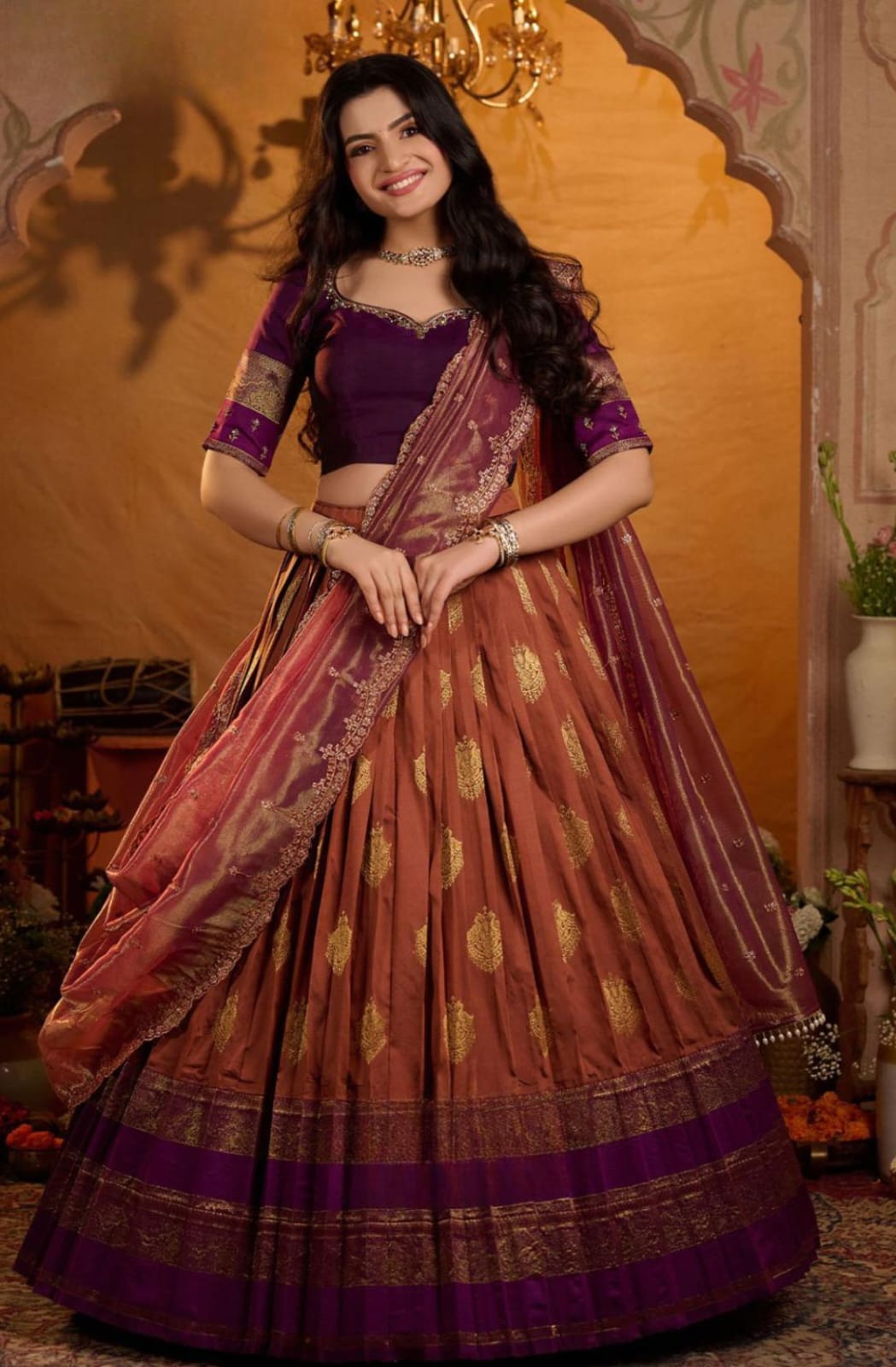 Special Silk Rust Lehenga Set 5 Special Silk Rust Lehenga Set - Image 5