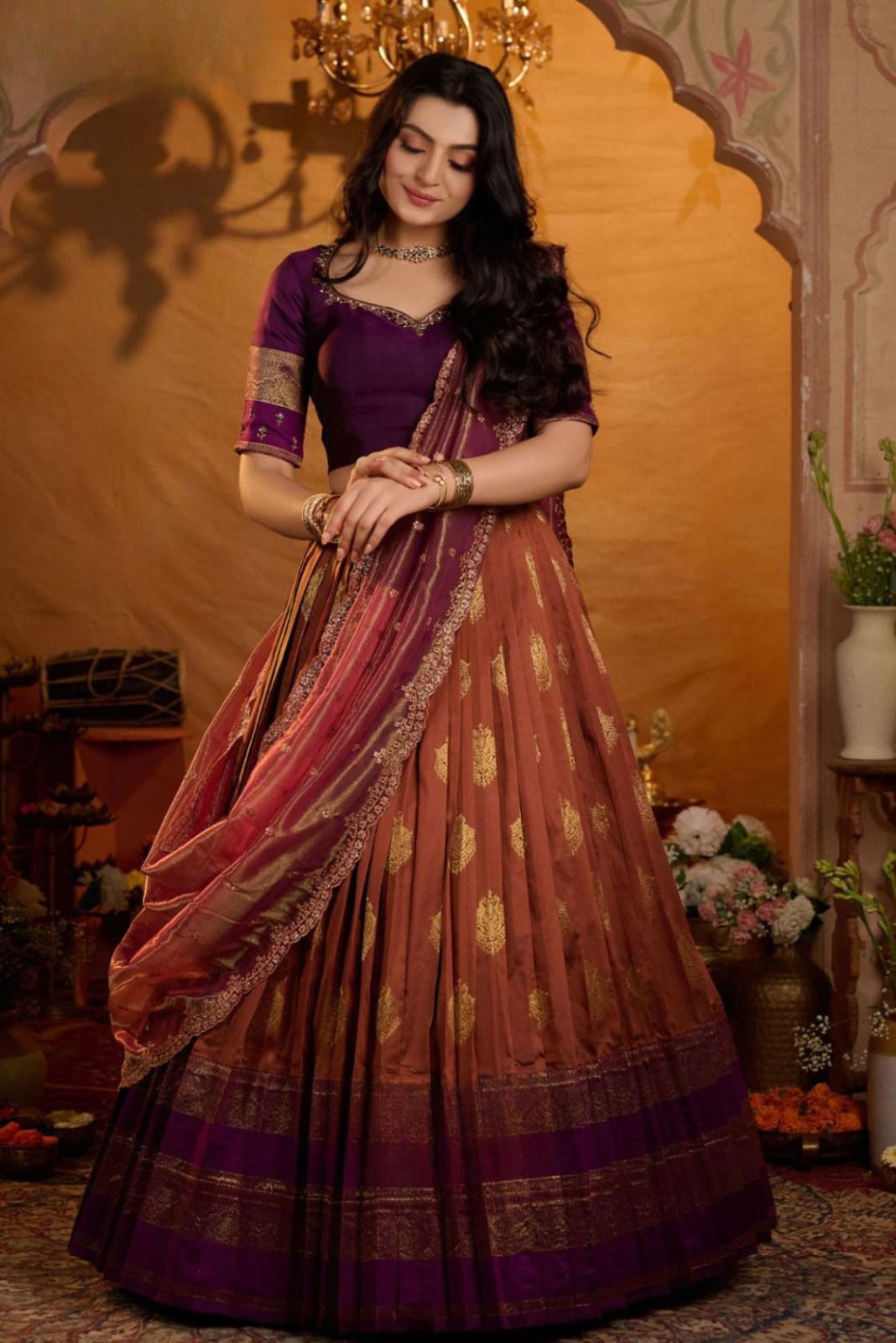 Special Silk Rust Lehenga Set 7 Special Silk Rust Lehenga Set - Image 7