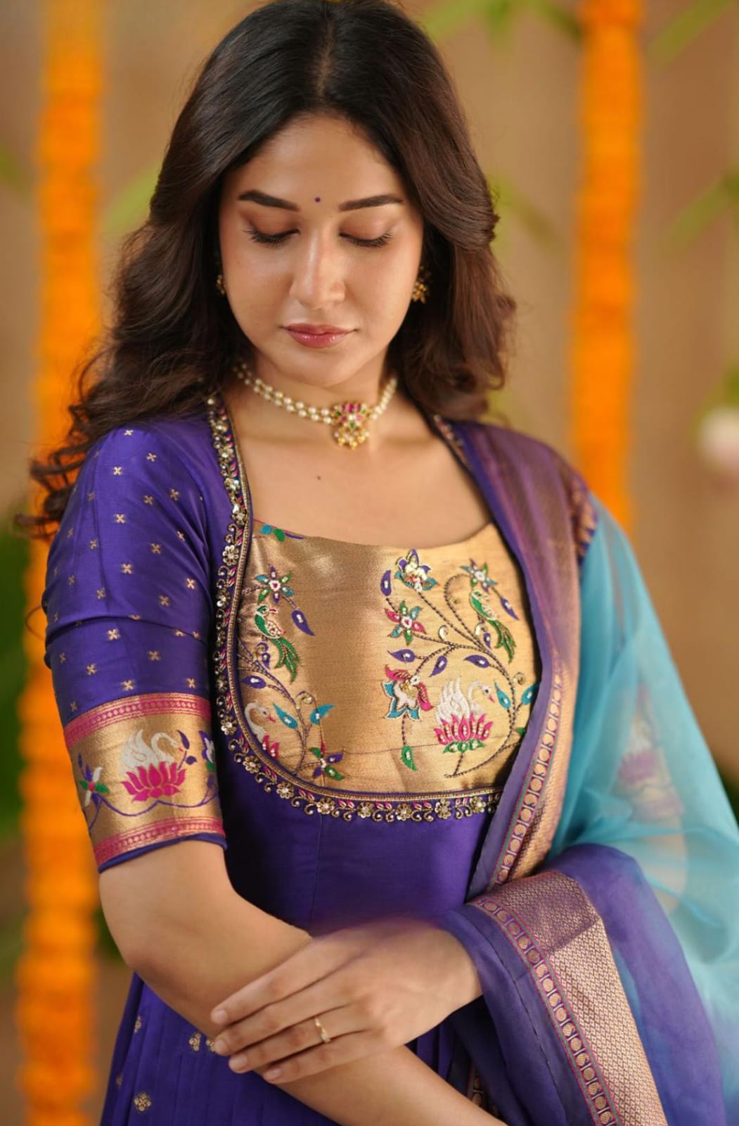 Soft Silk Blue Handwork Anarkali Gown Dress 2 Soft Silk Blue Handwork Anarkali Gown Dress - Image 2