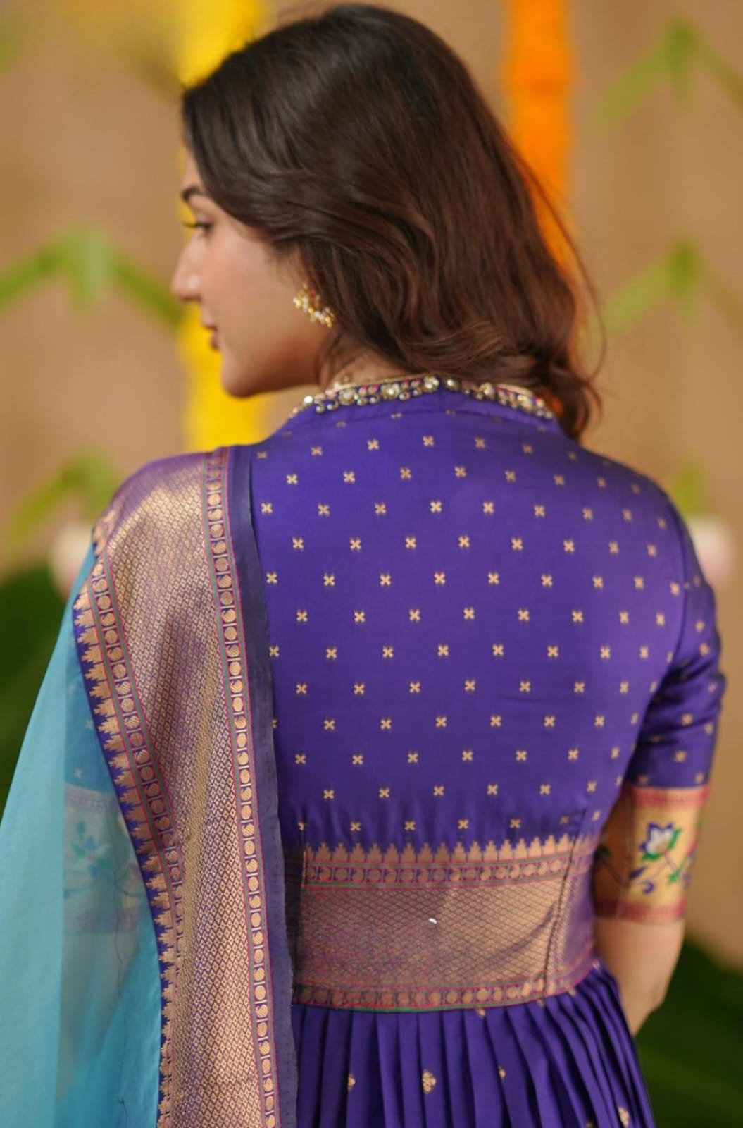 Soft Silk Blue Handwork Anarkali Gown Dress 3 Soft Silk Blue Handwork Anarkali Gown Dress - Image 3