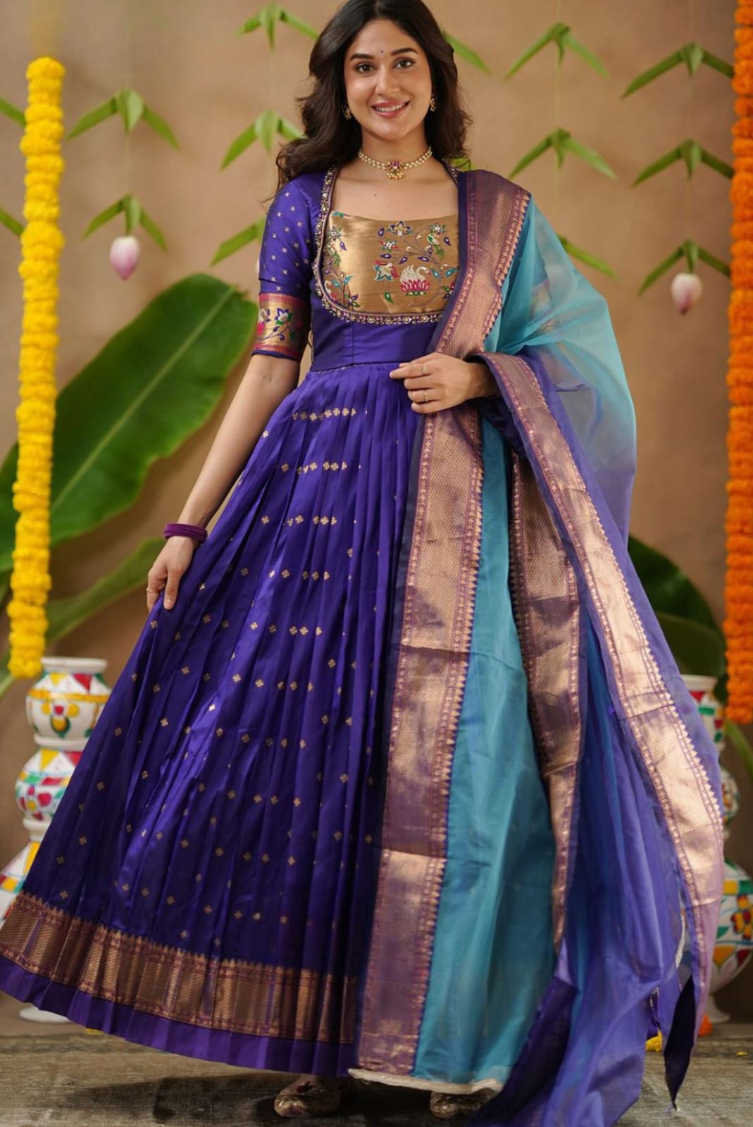Soft Silk Blue Handwork Anarkali Gown Dress 6 Soft Silk Blue Handwork Anarkali Gown Dress - Image 6
