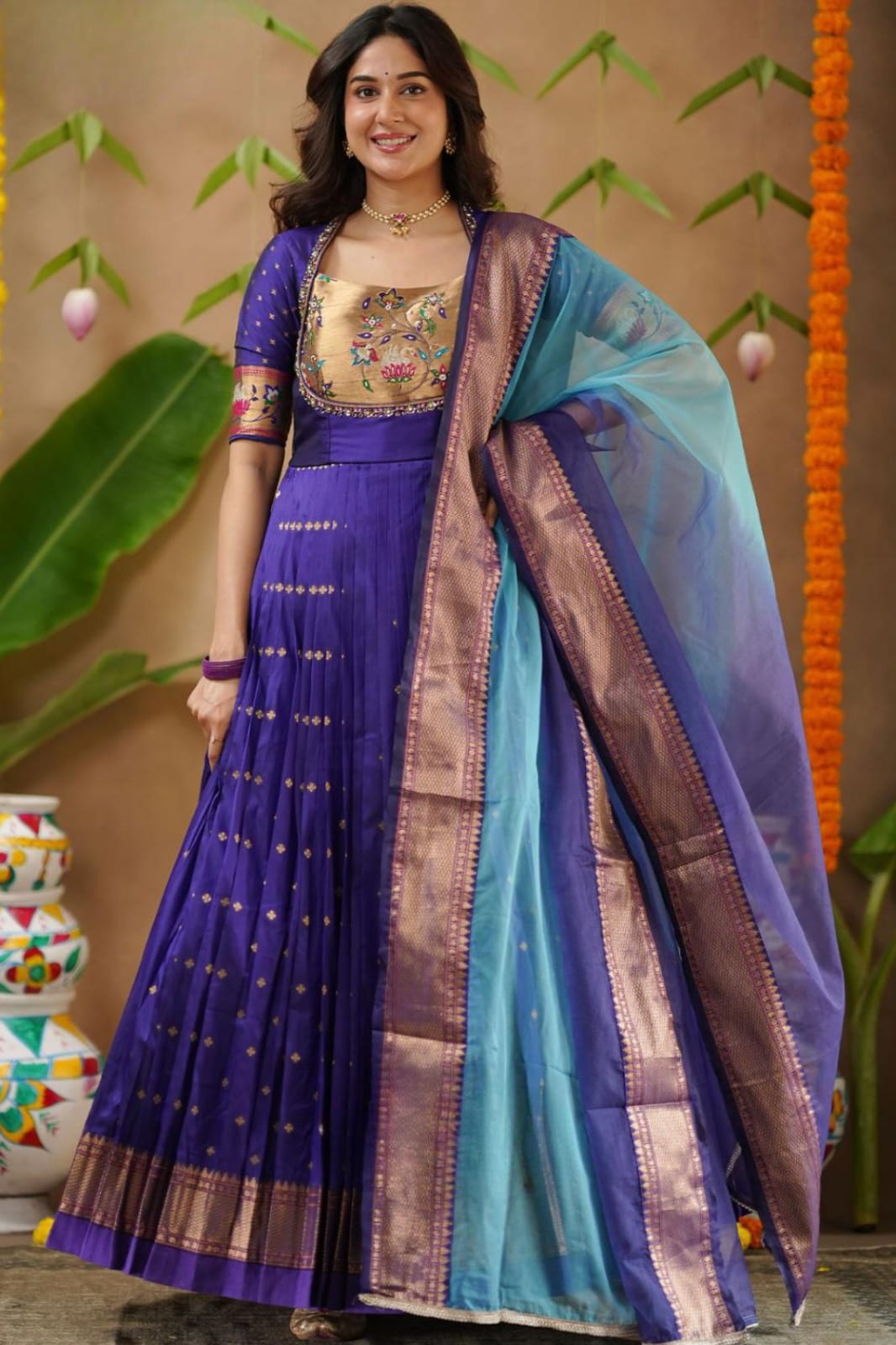 Soft Silk Blue Handwork Anarkali Gown Dress 7 Soft Silk Blue Handwork Anarkali Gown Dress - Image 7