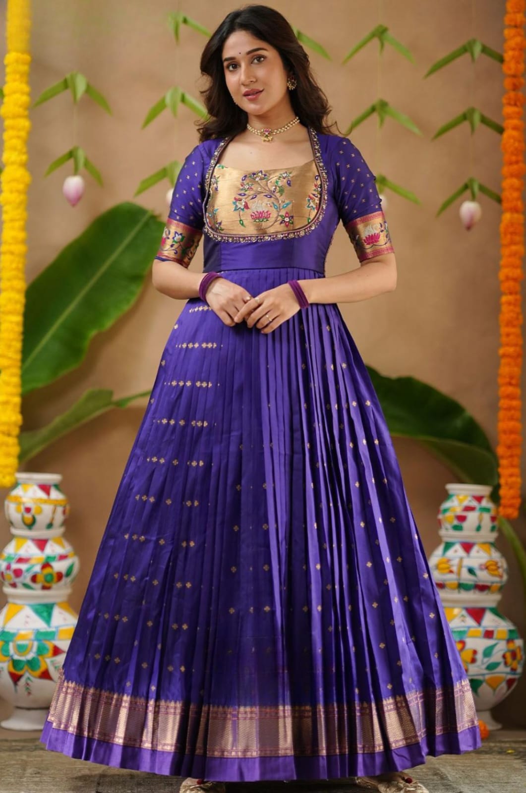 Soft Silk Blue Handwork Anarkali Gown Dress 8 Soft Silk Blue Handwork Anarkali Gown Dress - Image 8