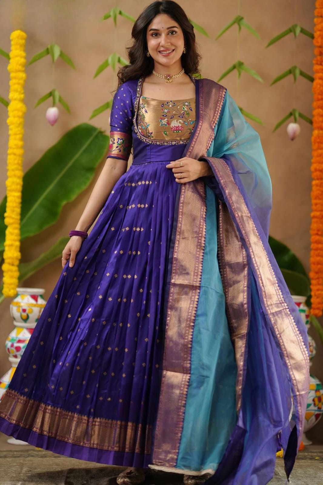 Soft Silk Blue Handwork Anarkali Gown Dress 9 Soft Silk Blue Handwork Anarkali Gown Dress - Image 9