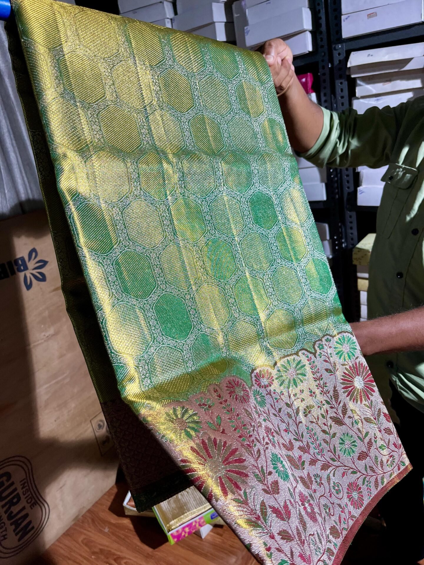 Pure kanchipattu tissue Meenakari 2 Pure kanchipattu tissue Meenakari - Image 2
