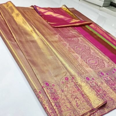 Kanchipuram 100% Pure Premium Quality Tissue Bridal Silk Saree. Very Latest Design Indian Bridal Saree  Pure Zari Weaving Silk Mark Certificated Saree Pure kanchipattu tissue Meenakari border