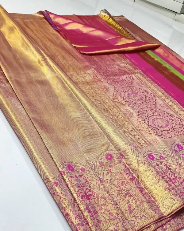 Kanchipuram 100% Pure Premium Quality Tissue Bridal Silk Saree. Very Latest Design Indian Bridal Saree  Pure Zari Weaving Silk Mark Certificated Saree Pure kanchipattu tissue Meenakari border