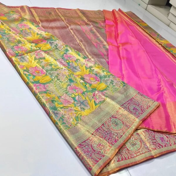 Exclusive wedding collection pure kanchipattu tissue Meenakari floral brocade