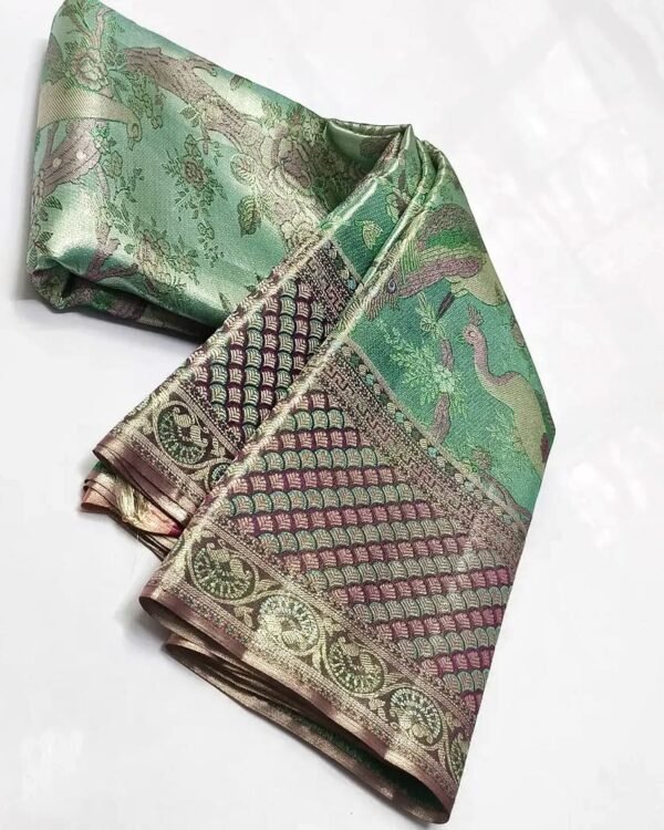 Pure kanchipattu tissue edge to edge Meenakari patterns