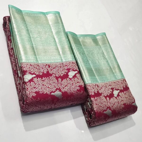 Pure kanchipattu resham double warp Meena brocade - Image 2