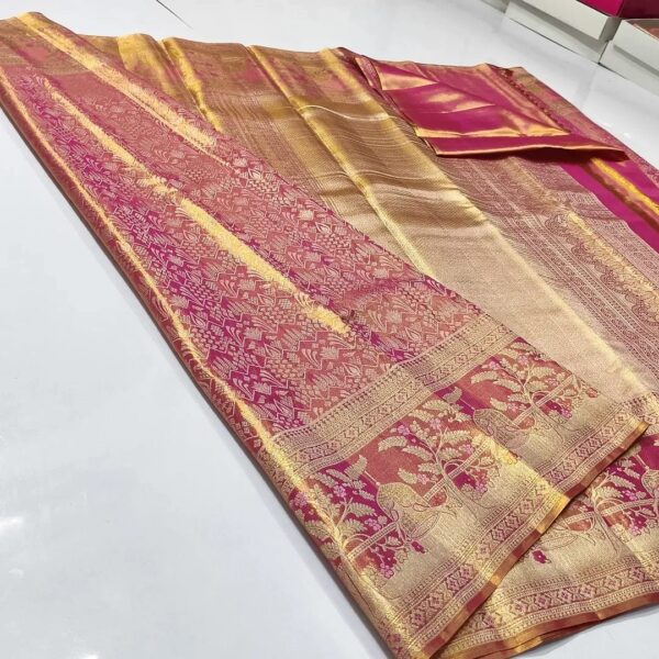 Pure kanchipattu tissue edge to edge floral brocade designs - Image 3