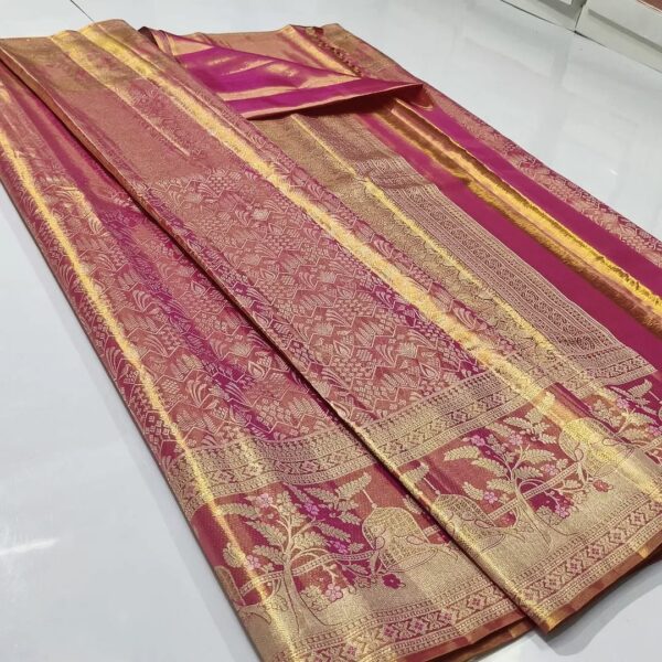 Pure kanchipattu tissue edge to edge floral brocade designs