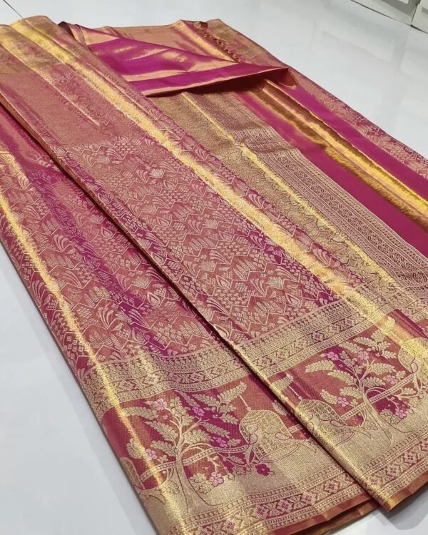 Pure kanchipattu tissue edge to edge floral brocade designs