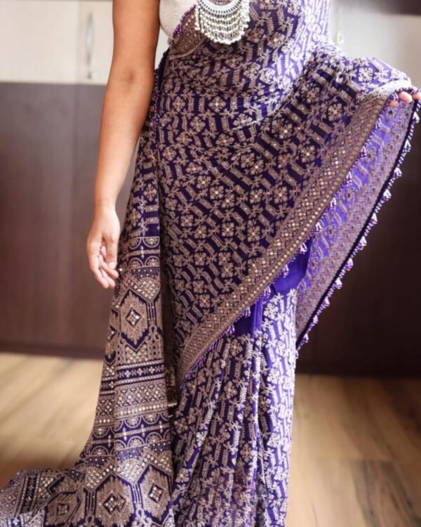 Lucknowi sarees with chikankari work | pearl borders