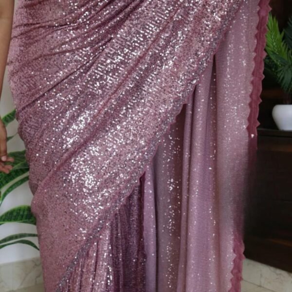 Heavy sequence embroidery in handwork scalloped pearl borders