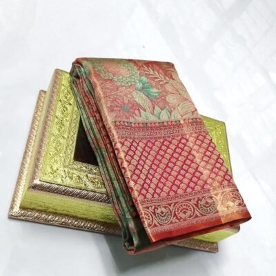 Pure kanchipattu edge to edge floral Meenakari brocade designs