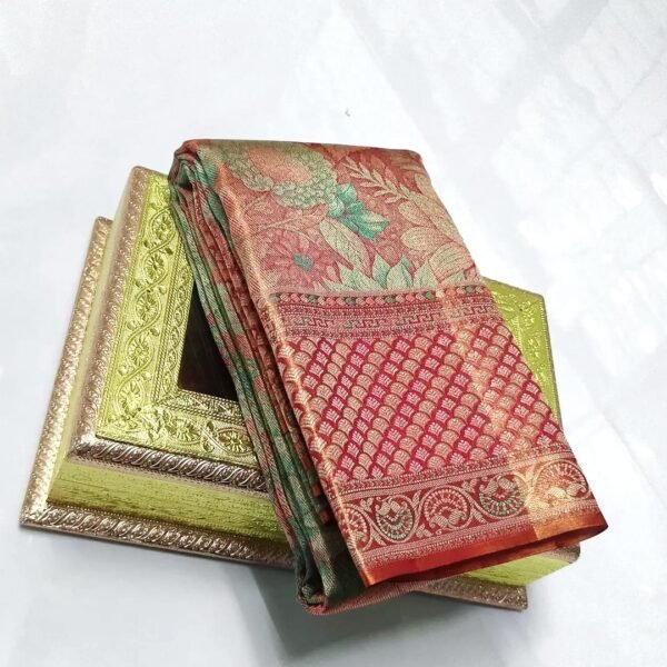 Pure kanchipattu edge to edge floral Meenakari brocade designs