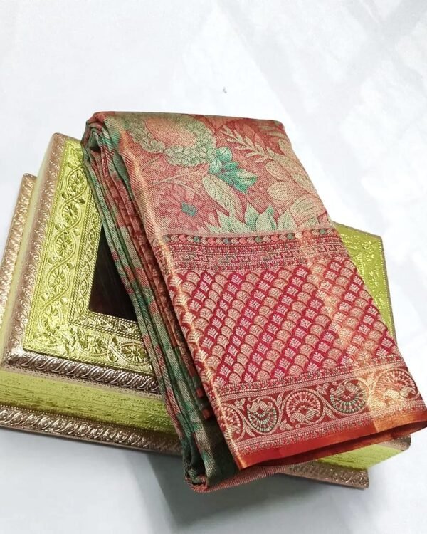 Pure kanchipattu edge to edge floral Meenakari brocade designs