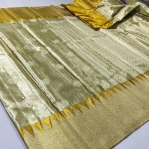 Pure kanchi pattu temple boarder with all over peacock stitching buttas