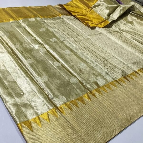 Pure kanchi pattu temple boarder with all over peacock stitching buttas
