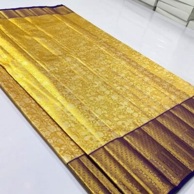Pure kanchipattu tissue gold with violet combination pure silk sarees