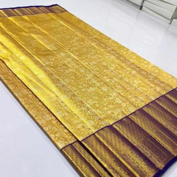 Pure kanchipattu tissue gold with violet combination pure silk sarees