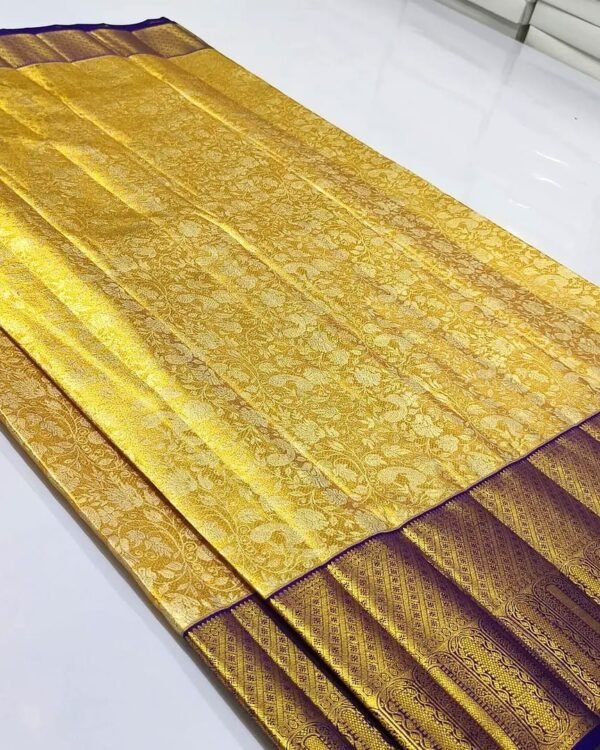 Pure kanchipattu tissue gold with violet combination pure silk sarees