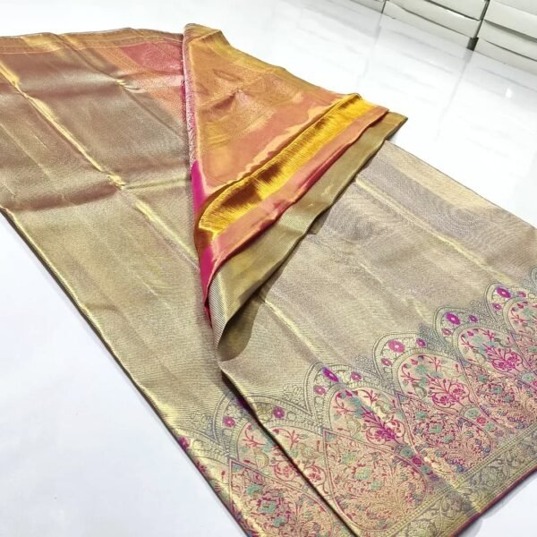 Pure kanchipattu tissue Meenakari boarder with embose designs