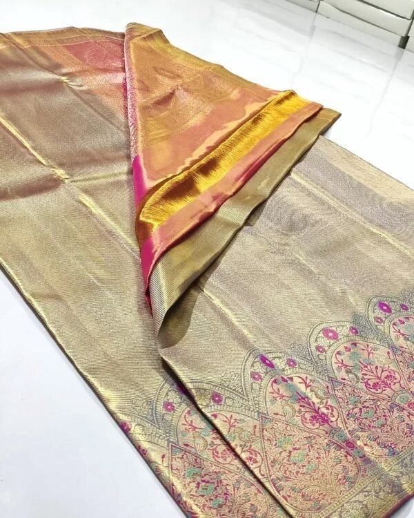 Pure kanchipattu tissue Meenakari boarder with embose designs