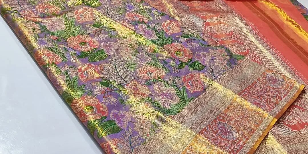 Pure kanchipattu tissue Meenakari floral brocade