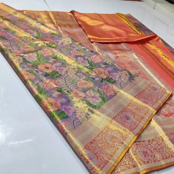 Pure kanchipattu tissue Meenakari floral brocade