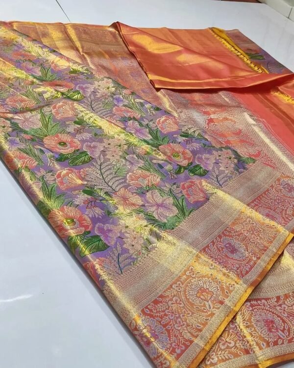 Pure kanchipattu tissue Meenakari floral brocade