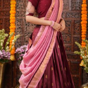 Banarasi Natural Crep Maroon Lehenga Set