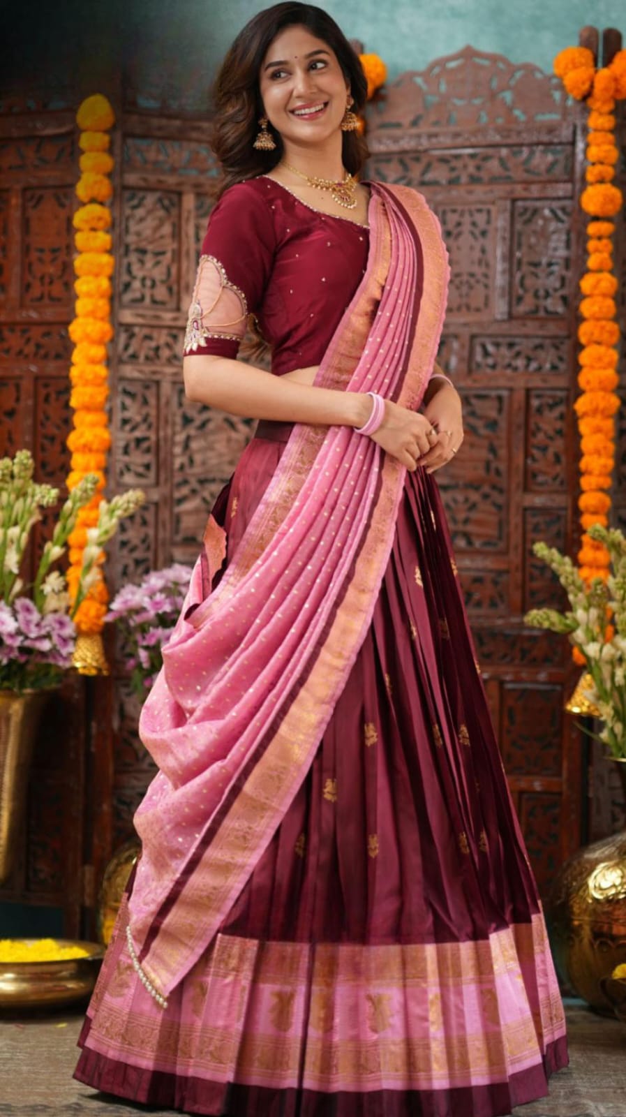 Banarasi Natural Crep Maroon Lehenga Set 18 Banarasi Natural Crep Maroon Lehenga Set