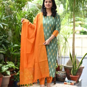 Ikkat green kurta