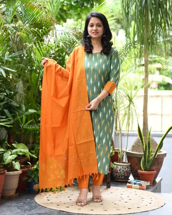 Ikkat green kurta