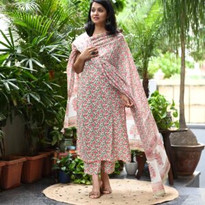 Sleeveless Hand block Cotton Suit Set